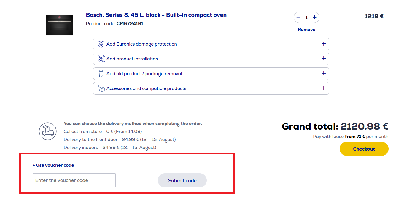 Screenshot showing where to enter a promo code in the cart