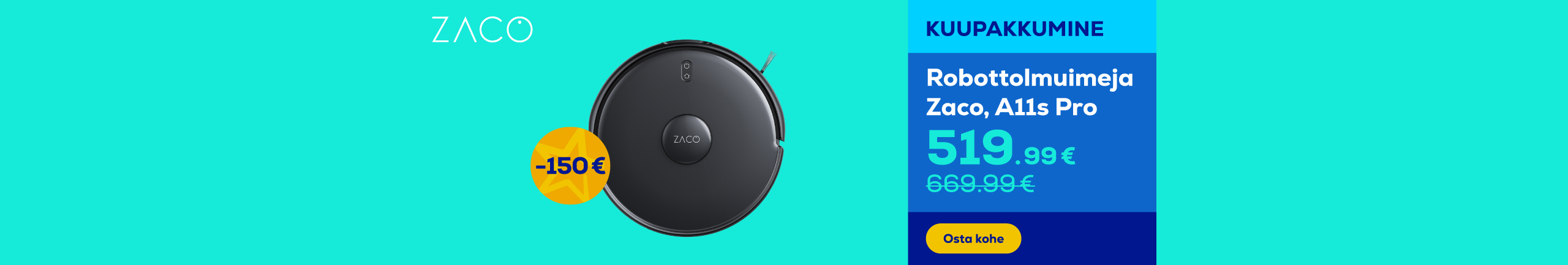 Zaco A11s Pro, Wet & Dry robot vacuum 