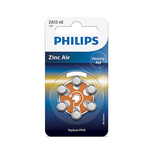Philips Zinc Air, ZA13/PR48, 1.4V, 6 pcs - Battery ZA13B6A/00