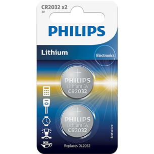 2 x Patarei Philips CR2032 3 V Lithium CR2032P2/01B