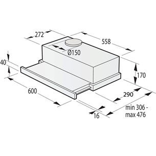 Hisense, width 60 cm, 450 m³/h, black - Built-in cooker hood