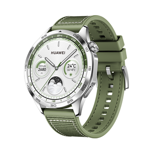 Huawei Watch GT4, 46 mm, roostevaba teras/roheline - Nutikell 55020BGV