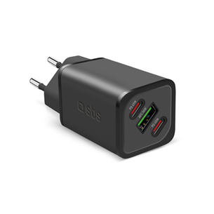 SBS GaN charger with Power Delivery, 65 W, must - Vooluadapter TETRGANUSB2C65W