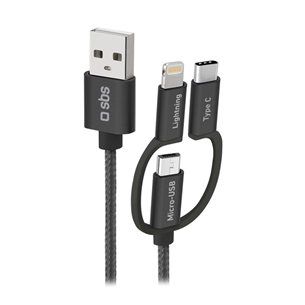 SBS USB / Micro USB, USB-C, Lightning, must - USB kaabel TECABLEUSBIP531BW