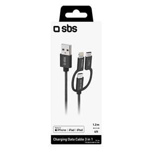 SBS USB / Micro USB, USB-C, Lightning, must - USB kaabel