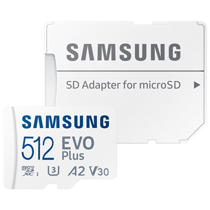 Samsung EVO Plus, microSDXC, 512 GB, valge - Mälukaart ja adapter MB-MC512SA/EU