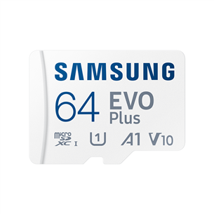 Samsung EVO Plus, microSDXC, 64 ГБ, белый - Карта памяти и адаптер