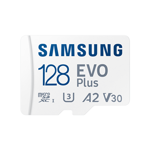 Samsung EVO Plus, microSDXC, 128 ГБ, белый - Карта памяти и адаптер