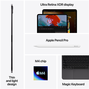 Apple iPad Pro 13”, M4 (2024), 2 TB, läikiv, WiFi + 5G, must - Tahvelarvuti