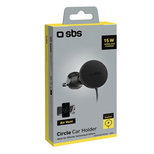 SBS 15W Car Holder, Magsafe, ventilaatorikinnitus, must - Juhtmevaba autolaadija