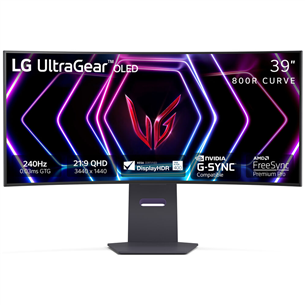LG UltraGear OLED, 39'', WQHD, OLED, 240 Гц, изогнутый, черный - Монитор 39GS95QE-B