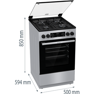 Gorenje, 70 L, width 50 cm, grey - Gas cooker with electric oven