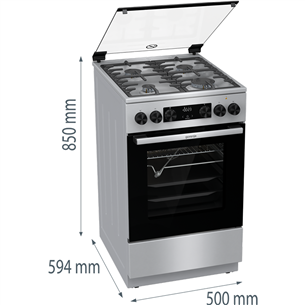 Gorenje, 70 L, width 50 cm, inox - Gas cooker with electric oven