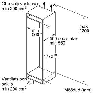 Bosch, Series 4, NoFrost, 260 л, высота 178 см - Интегрируемый холодильник