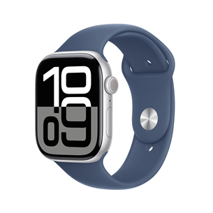 Apple Watch Series 10 GPS, 46 мм, sport band, S/M, серебристый алюминий / синий - Смарт-часы MWWL3ET/A