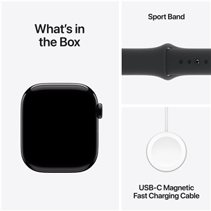 Apple Watch Series 10 GPS + Cellular, 42 mm, sport band, S/M, jet black aluminium / black - Smart watch