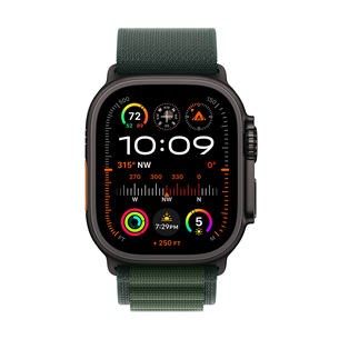 Apple Watch Ultra 2, 49 мм, Alpine Loop, Small, черный титан / темно-зеленый - Смарт-часы