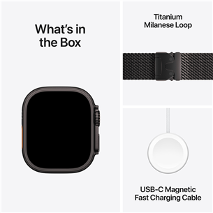 Apple Watch Ultra 2, 49 mm, Titanium Milanese Loop, Medium, must titaan / must - Nutikell