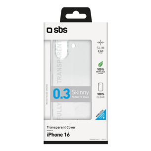 SBS Skinny cover, iPhone 16, läbipaistev - Ümbris