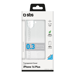 SBS Skinny cover, iPhone 16 Plus, läbipaistev - Ümbris