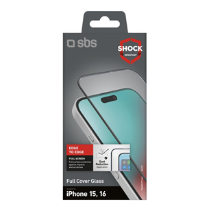 SBS Full Cover Glass Screen Protector, iPhone 16 / 15 - Ekraanikaitseklaas