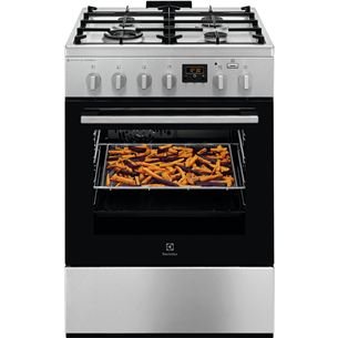 Electrolux 600 Seeria SteamBake, 58 л, ширина 60 см, нерж. сталь - Газовая плита с электрической духовкой