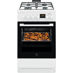 Electrolux 600 Seeria SteamBake, 58 L, laius 50 cm, valge - Gaasipliit elektriahjuga