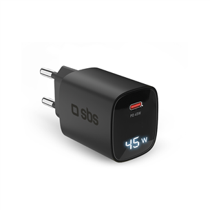 SBS LCD Wall Charger, USB-C, LCD, 45 Вт, черный - Зарядное устройство TETRGANLCD1C45K