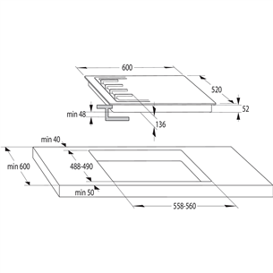 Gorenje, laius 60 cm, must - Integreeritav gaasipliidiplaat