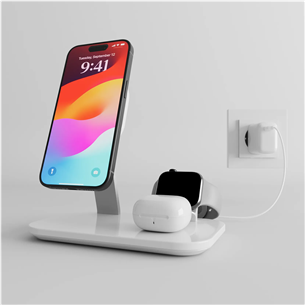 Puro Mag Station 3-in-1 Desk Stand, MagSafe, Qi2, valge - Laadimisdokk