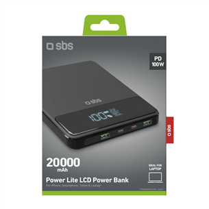 SBS Power Lite, 20000 mAh, LCD, must - Akupank