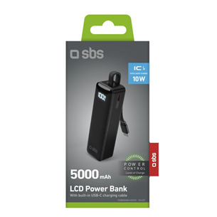 SBS LCD Power Bank, 5000 mAh, must - Akupank