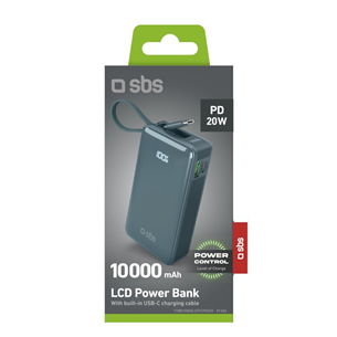 SBS LCD Power Bank, 10000 mAh, cyan - Power bank