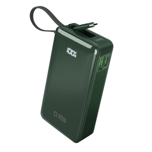 SBS LCD Power Bank, 10000 mAh, roheline - Akupank TTBB10000LCDTCPD20G