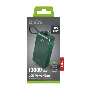 SBS LCD Power Bank, 10000 мАч, зеленый - Внешний аккумулятор