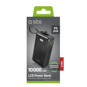 SBS LCD Power Bank, 10000 mAh, must - Akupank