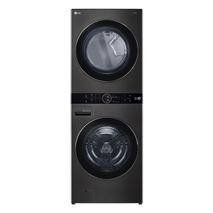 LG, 12 kg + 10 kg, depth 66 cm, 1400 rpm, black - Washing machine + Dryer