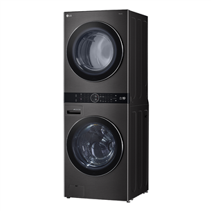 LG, 10 kg + 12 kg, depth 66 cm, 1400 rpm, black - Washing machine + Dryer