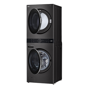 LG, 10 kg + 12 kg, depth 66 cm, 1400 rpm, black - Washing machine + Dryer