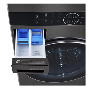 LG, 10 kg + 12 kg, depth 66 cm, 1400 rpm, black - Washing machine + Dryer