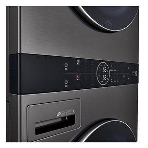 LG, 10 kg + 12 kg, depth 66 cm, 1400 rpm, black - Washing machine + Dryer