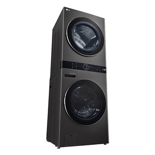 LG, 10 kg + 12 kg, depth 66 cm, 1400 rpm, black - Washing machine + Dryer