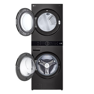 LG, 10 kg + 12 kg, depth 66 cm, 1400 rpm, black - Washing machine + Dryer