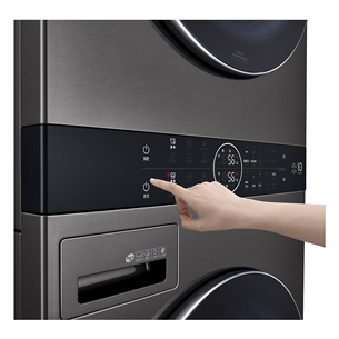 LG, 10 kg + 12 kg, depth 66 cm, 1400 rpm, black - Washing machine + Dryer