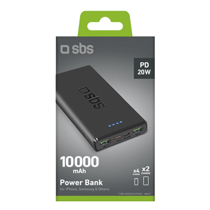 SBS Power Bank, 10000 мАч, 20 Вт, черный - Внешний аккумулятор