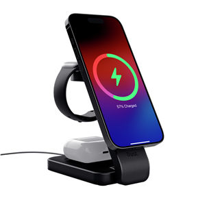 Trust Viro 3-in-1 Wireless Magnetic Charge Stand, Qi, must - Juhtmevaba laadimisdokk