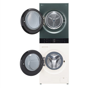 LG, 12 kg + 10 kg, depth 66 cm, 1400 rpm, beige/green - Washing machine + Dryer