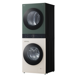 LG, 12 kg + 10 kg, depth 66 cm, 1400 rpm, beige/green - Washing machine + Dryer