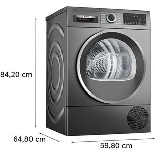 Bosch Series 6, тепловой насос, 9 кг, глубина 61,3 см, серый - Сушильная машина