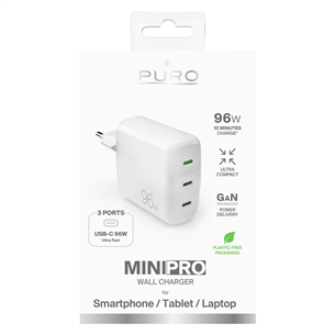 Puro MiniPro Gan Wall Charger, 96 W, white - Charger